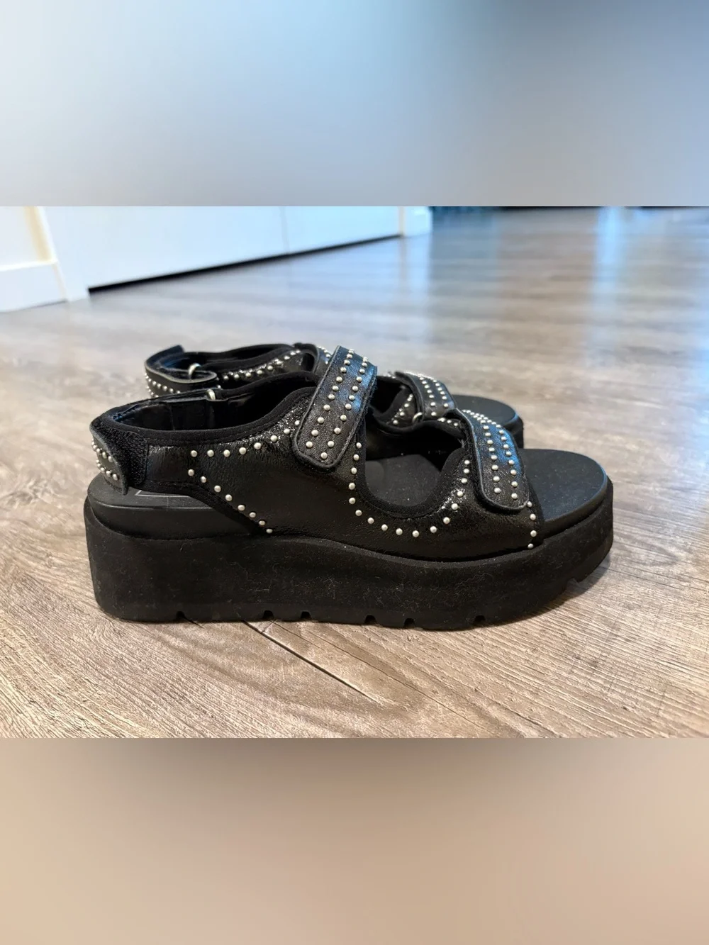 Dolce Vita Kids Black Studded Velcro Sandals with Silver Accents